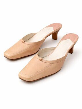 Nickels Nude Leather Mule Heels Size 8.5M Slip-On Kitten Heel 2.25” Minimalist